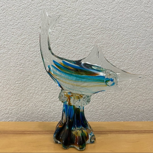 Murano Style Art Glass Blue Marlin Fish 11” Fish Sculpture Figurine - Picture 8 of 14